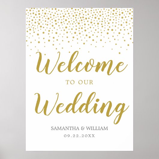 Affiche de bienvenue Mariage Elegant Gold Confetti (Devant)