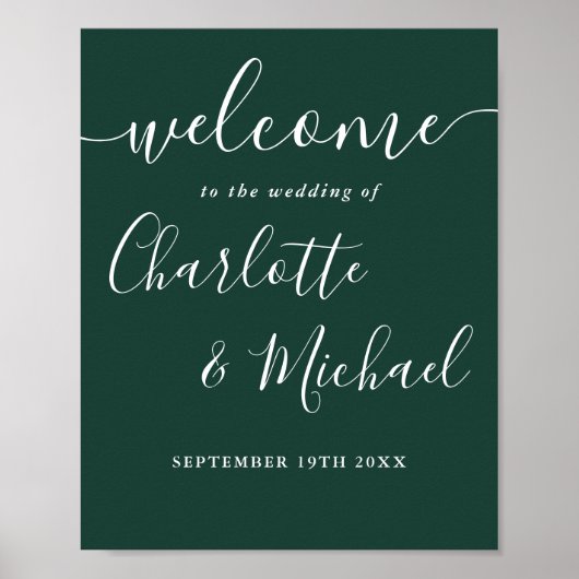 Affiche de bienvenue Mariage Emerald Green Chic Sc (Devant)
