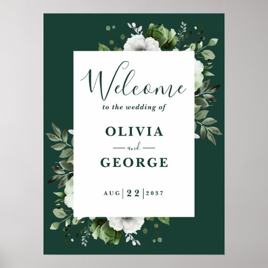 Affiche de bienvenue Mariage Emerald Green Floral (Devant)