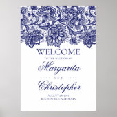 Affiche de bienvenue Mariage en dentelle bleu mari (Devant)