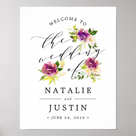 Affiche de bienvenue Mariage en fleur dynamique (Devant)