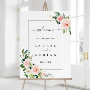 Affiche de bienvenue Mariage en fleur rose vierge