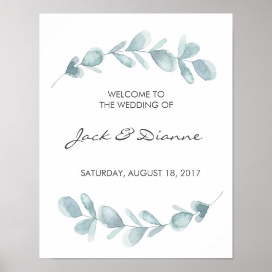 Affiche de bienvenue Mariage Eucalyptus aquarelle (Devant)
