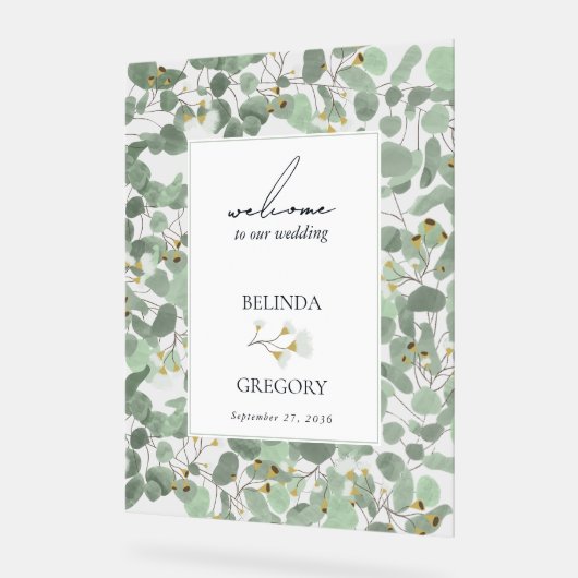 Affiche de bienvenue Mariage Eucalyptus aquarelle (Angle)