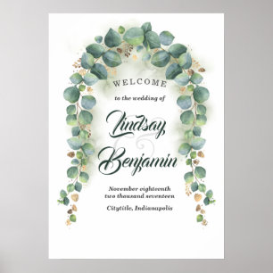Affiche de bienvenue Mariage Eucalyptus et Gold Gr