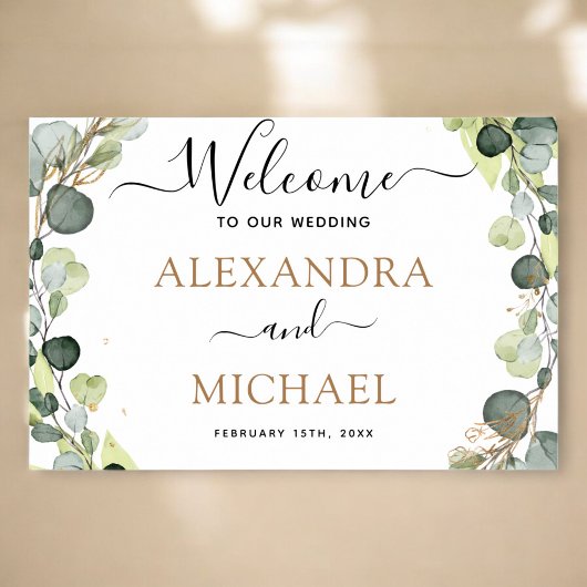 Affiche de bienvenue Mariage Eucalyptus Green Gold