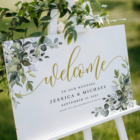 Affiche de bienvenue Mariage Eucalyptus Greenery