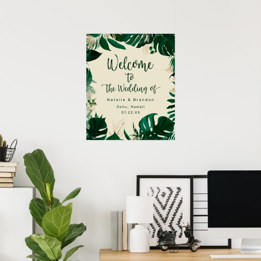 Affiche de bienvenue Mariage Feuille tropicale mod (Bureau à domicile)