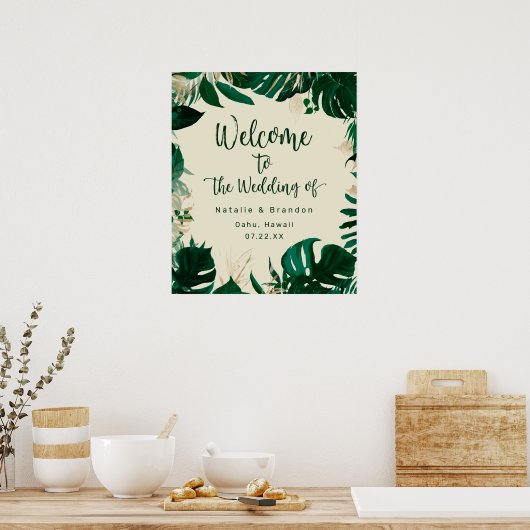 Affiche de bienvenue Mariage Feuille tropicale mod (Cuisine)