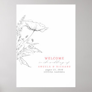 Affiche de bienvenue Mariage Fleur sauvage à main