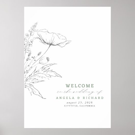 Affiche de bienvenue Mariage Fleur sauvage à main (Devant)