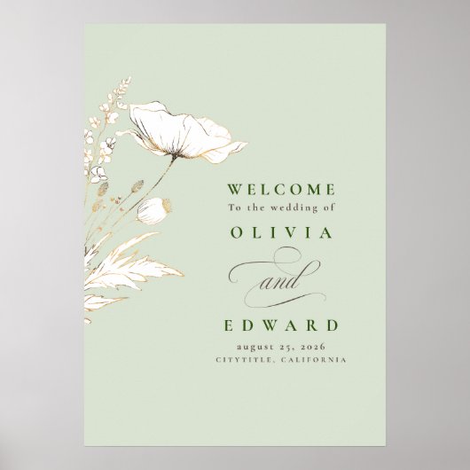 Affiche de bienvenue Mariage Fleur sauvage à main (Devant)