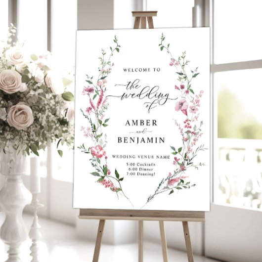 Affiche de bienvenue Mariage Fleur sauvage Dusty