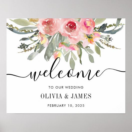 Affiche de bienvenue Mariage Floral Blush Pink (Devant)