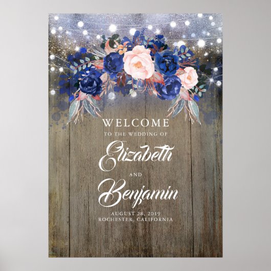 Affiche de bienvenue Mariage Floral Navy (Devant)