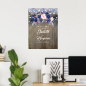 Affiche de bienvenue Mariage Floral Navy (Bureau à domicile)