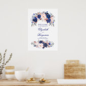 Affiche de bienvenue Mariage Floral Navy (Cuisine)