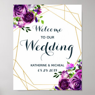 Affiche de bienvenue Mariage floral pourpre