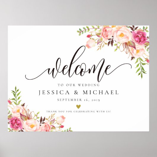 Affiche de bienvenue Mariage floral rustique (Devant)