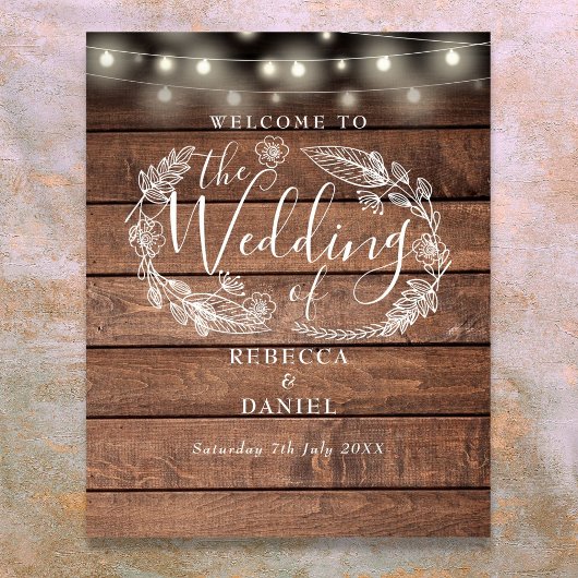 Affiche de bienvenue Mariage Floral Wood String