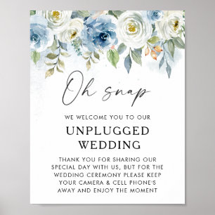 Affiche de bienvenue Mariage florale bleue débranc