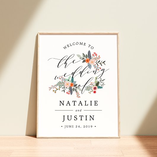 Affiche de bienvenue Mariage florale Boho