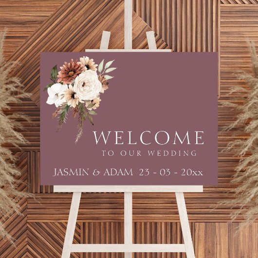 Affiche de bienvenue Mariage florale de Pêche viol