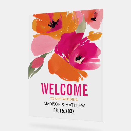 Affiche de bienvenue Mariage florale moderne (Angle)