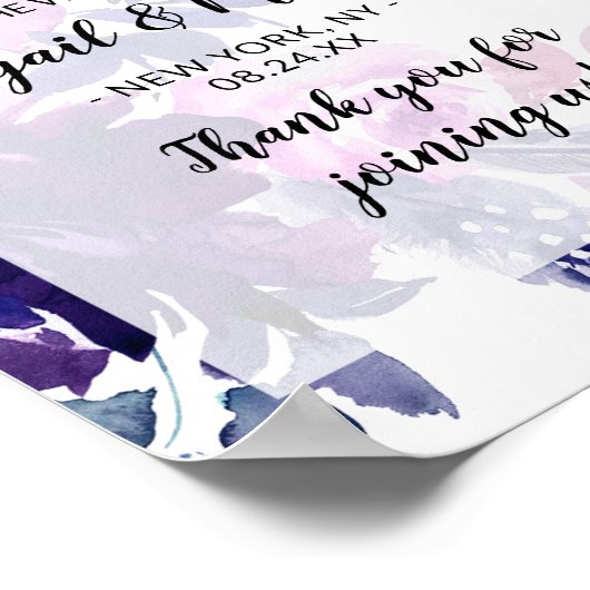 Affiche de bienvenue Mariage florale pourpre encha (Coin)