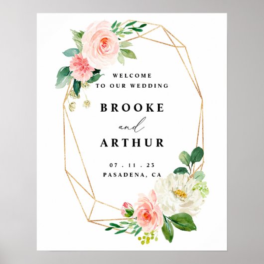 Affiche de bienvenue Mariage flush et or (Devant)