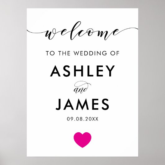 Affiche de bienvenue Mariage Fuchsia Heart, rose c (Devant)