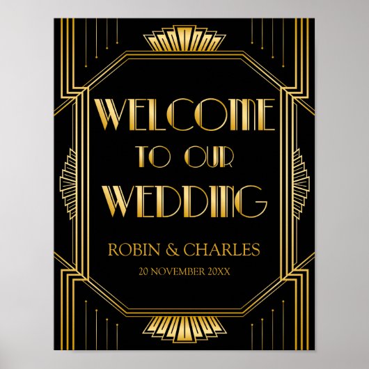 Affiche de bienvenue mariage | Gatsby Art Déco (Devant)