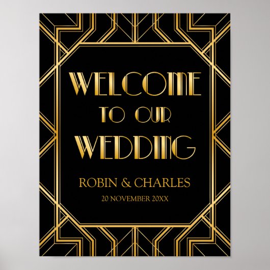 Affiche de bienvenue mariage | Gatsby Art Déco (Devant)