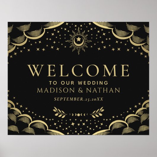 Affiche de bienvenue Mariage Gold Gothic Tarot Car (Devant)