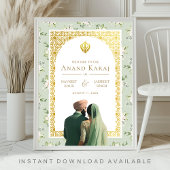 Affiche de bienvenue Mariage Green Floral Anand Ka