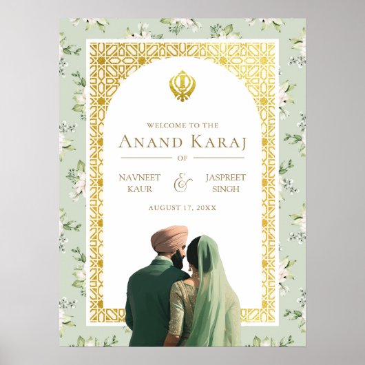 Affiche de bienvenue Mariage Green Floral Anand Ka (Devant)