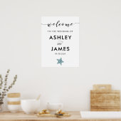 Affiche de bienvenue Mariage Gris Blue Starfish (Cuisine)