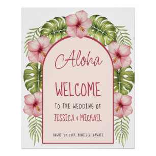 Affiche de bienvenue Mariage Hawaii tropical Flora
