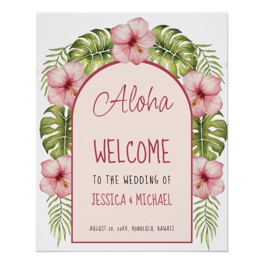 Affiche de bienvenue Mariage Hawaii tropical Flora (Devant)