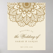 Affiche de bienvenue Mariage indienne Gold Mandala (Devant)