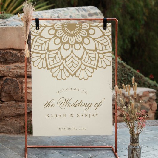 Affiche de bienvenue Mariage indienne Gold Mandala