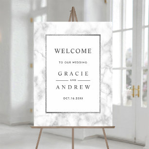 Affiche de bienvenue Mariage Marbre blanc moderne