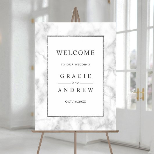 Affiche de bienvenue Mariage Marbre blanc moderne