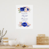 Affiche de bienvenue Mariage marine et rose (Cuisine)
