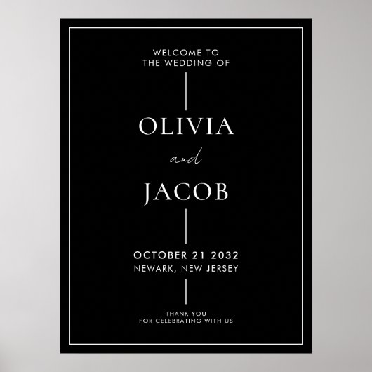 Affiche de bienvenue Mariage minimal noir blanc mo (Devant)