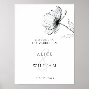 Affiche de bienvenue Mariage minimaliste noir blan