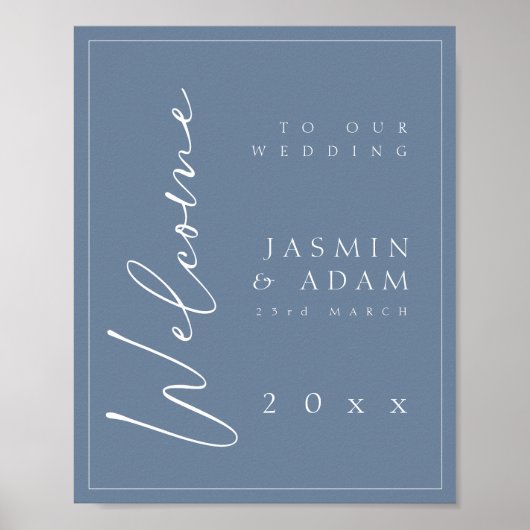 Affiche de bienvenue Mariage minimum Dusty Blue Sc (Devant)
