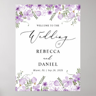 Affiche de bienvenue Mariage moderne chic violet