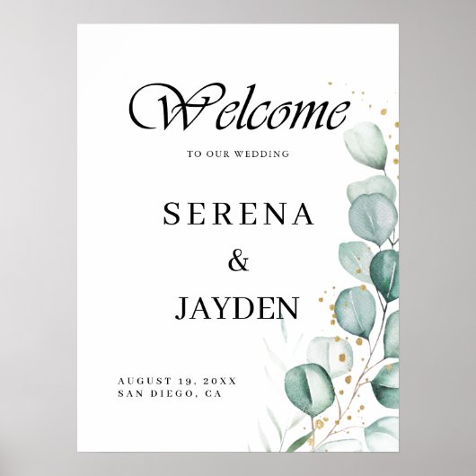 Affiche de bienvenue Mariage moderne Eucalyptus Gr (Devant)