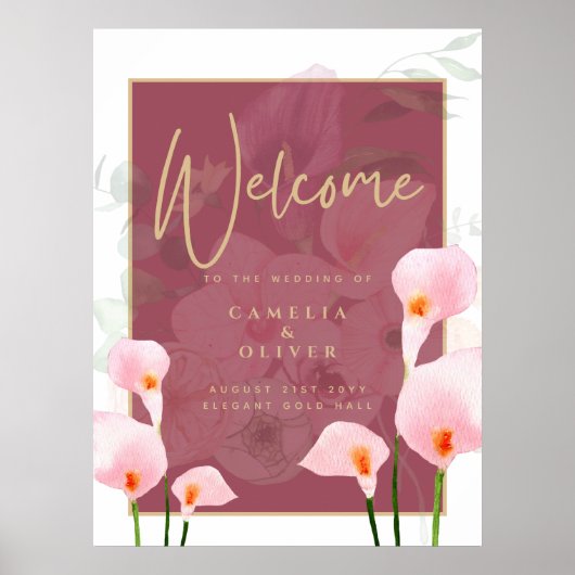 Affiche de bienvenue Mariage moderne Pink Calla Li (Devant)